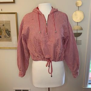 Vintage red/white gingham cropped hoodie